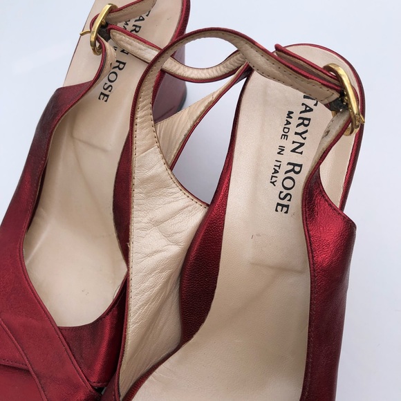 Taryn Rose Red Metallic Wedge Peep Open Toe Comfort Shoes size 38 new - Picture 3 of 7